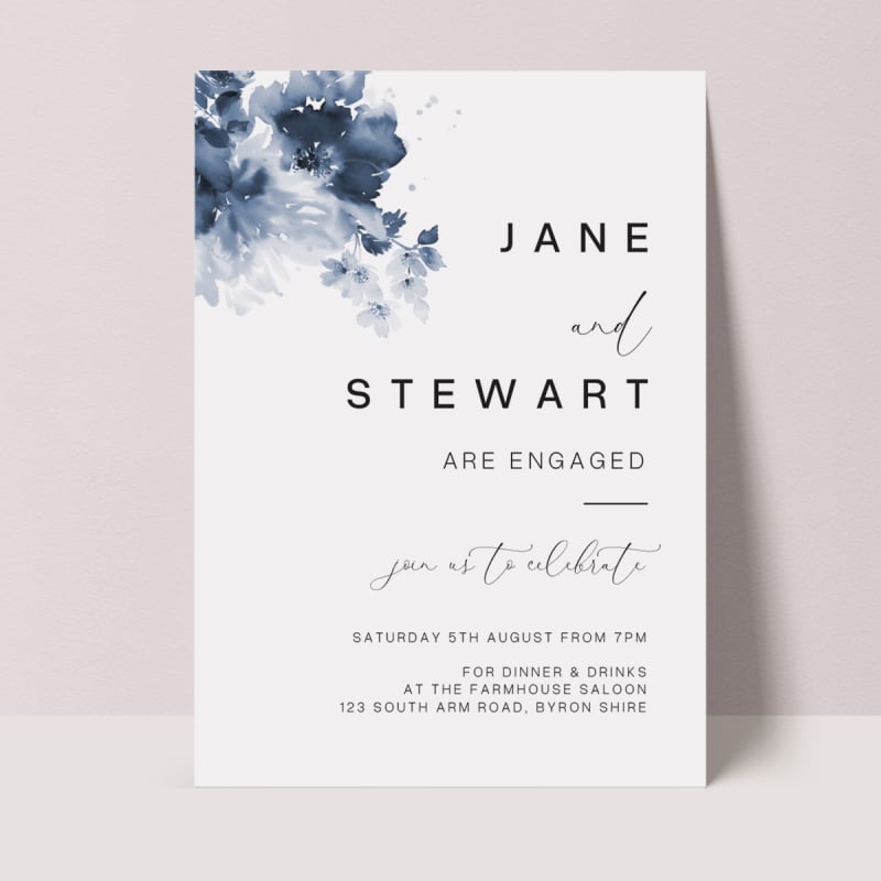 Blue Ink Engagement Party Invitations