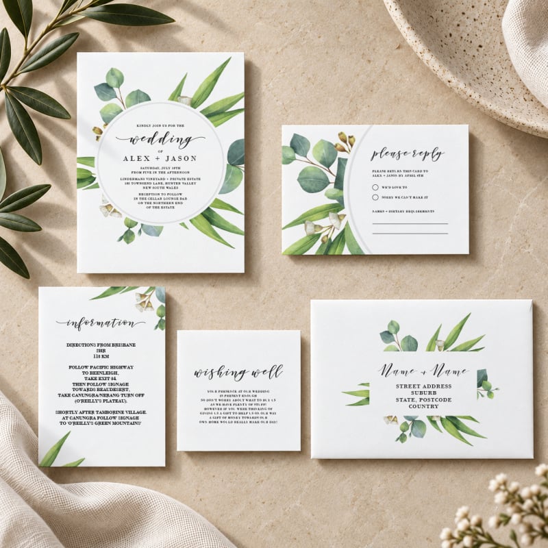 Eucalyptus Leaves Wedding Response Postcard