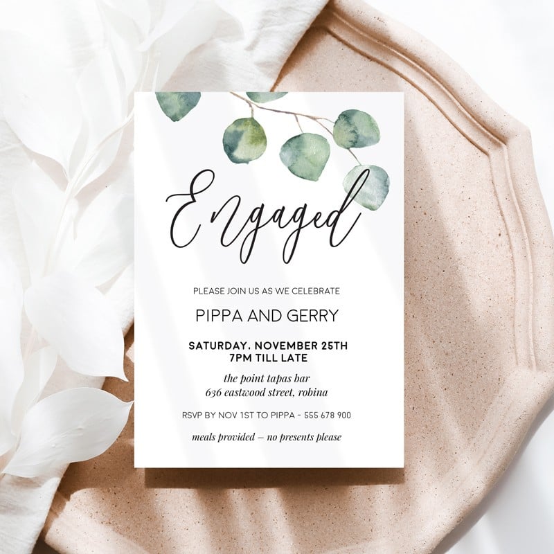 Simple Eucalypt Engagement Invitations