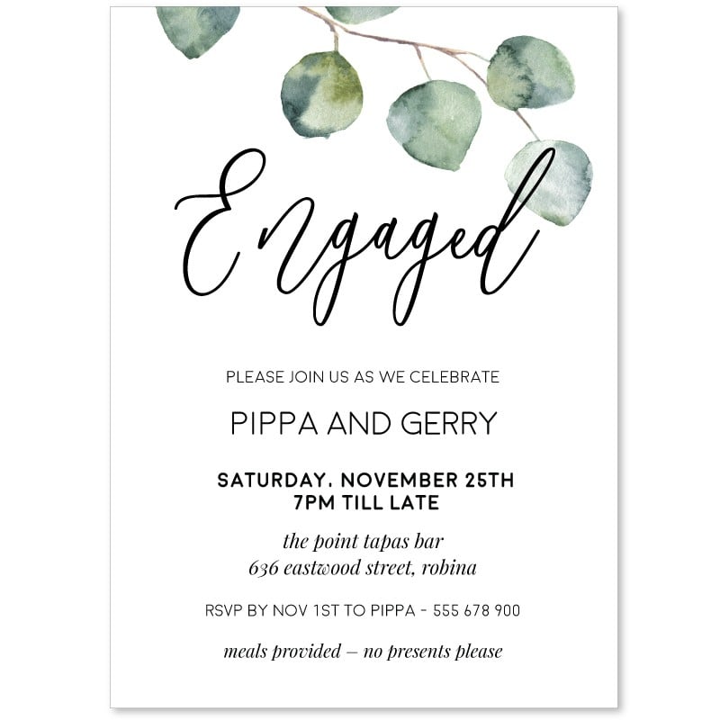 Simple Eucalypt Engagement Invitations