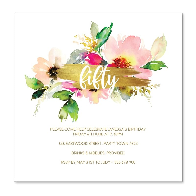 Fifty Flowers Birthday Invitations