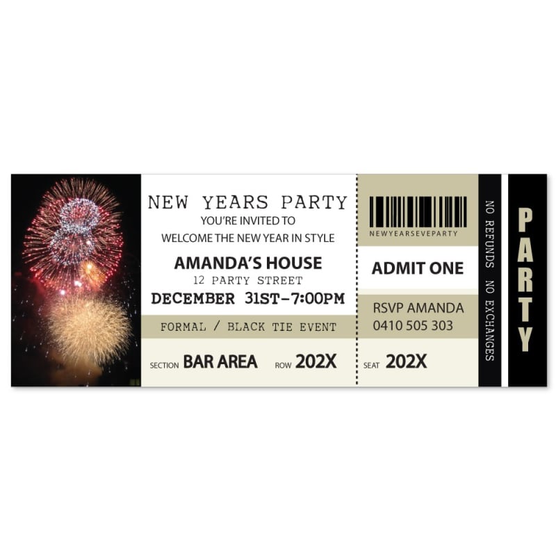 Ticket Fireworks New Years Invitations