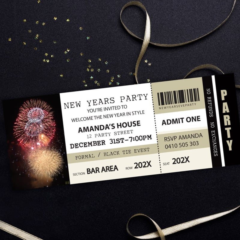 Ticket Fireworks New Years Invitations