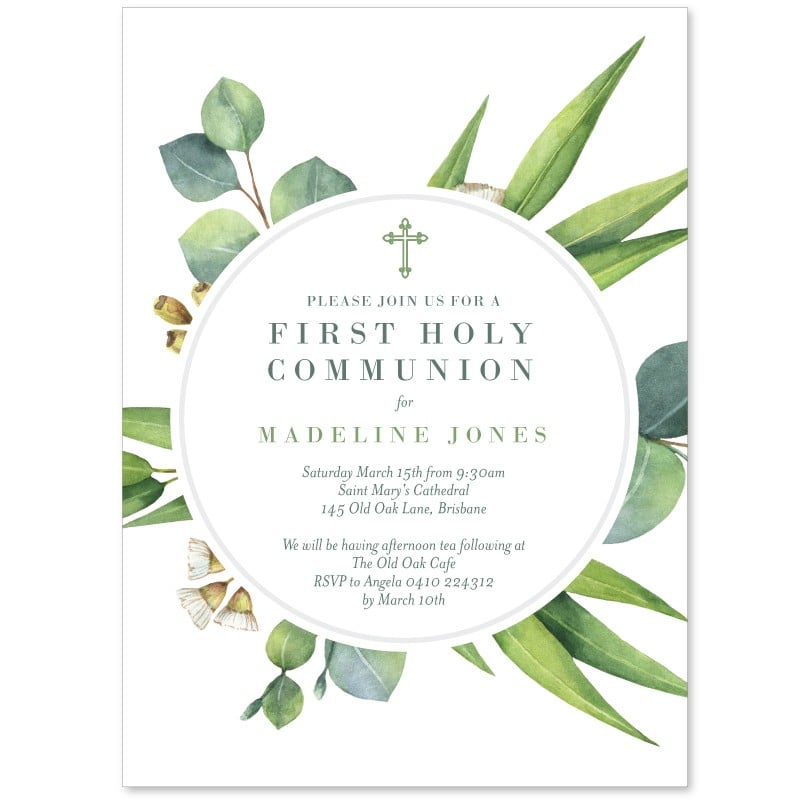 Eucalyptus Holy Communion Invitations
