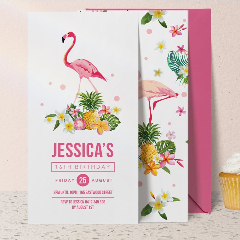 Fruity Flamingo Birthday Invitations