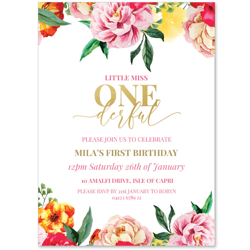Bright Blooms 1st Birthday Invitations