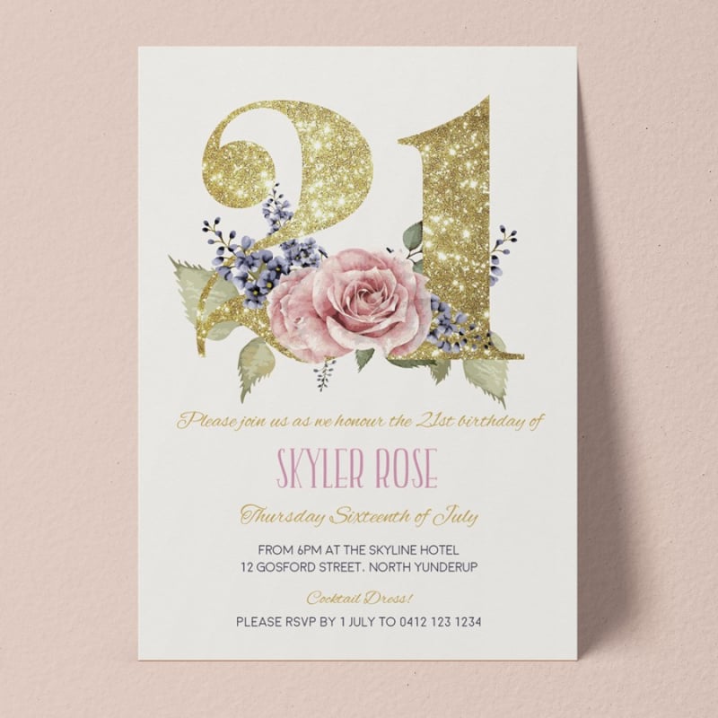 Gardenia 21 Birthday Invitations