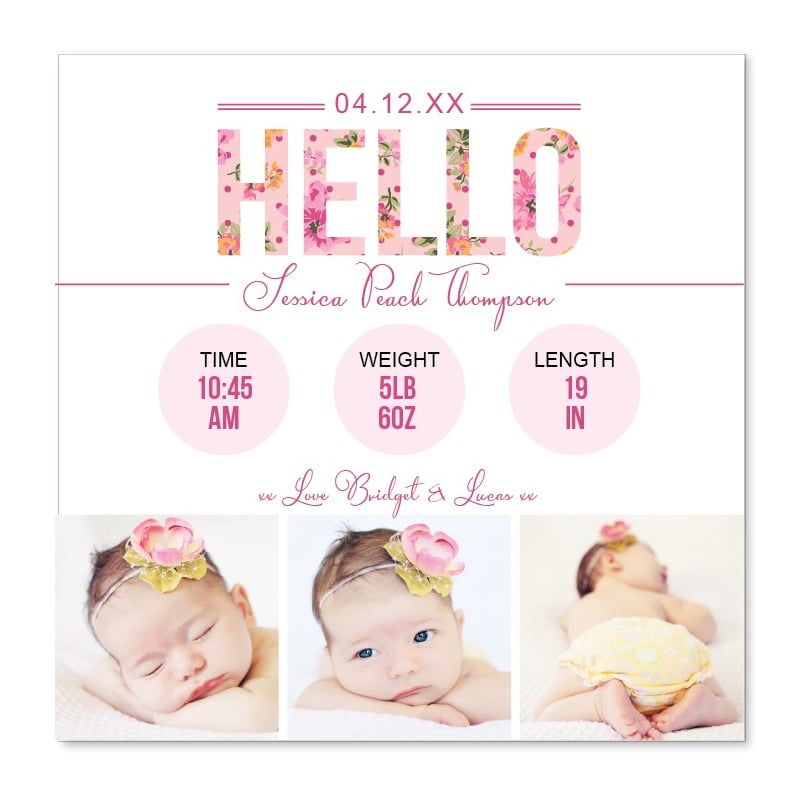 Floral Hello Birth Announcement Cards