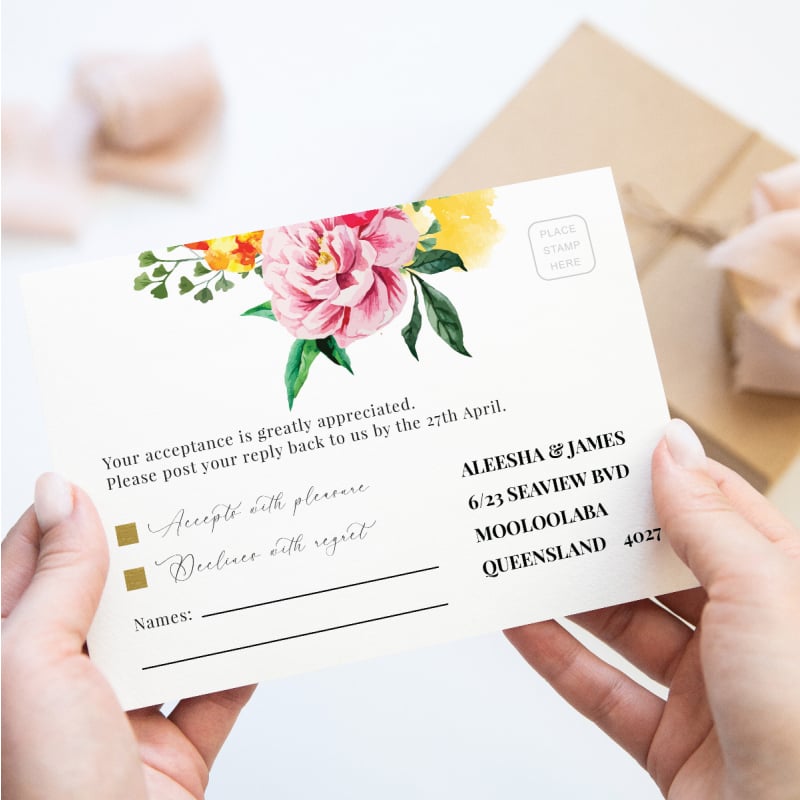Bright Blooms Wedding Response Postcard