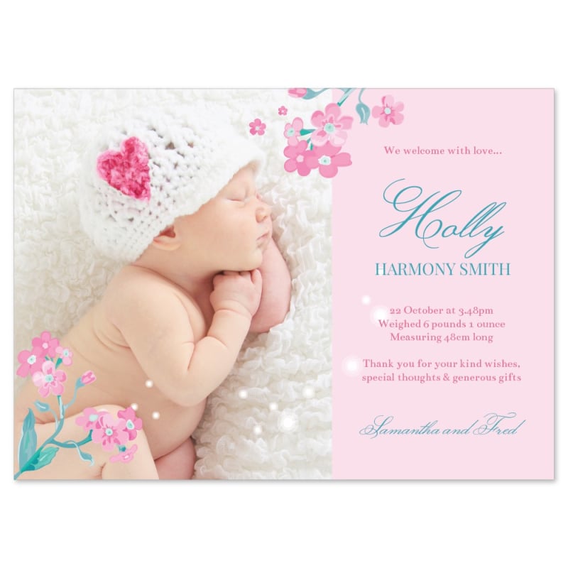 Floral Sparkle Birth Announcement Cards