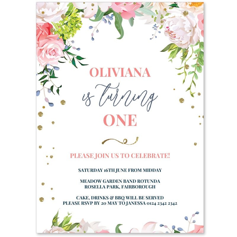 Flowers Glitter Birthday Invitations