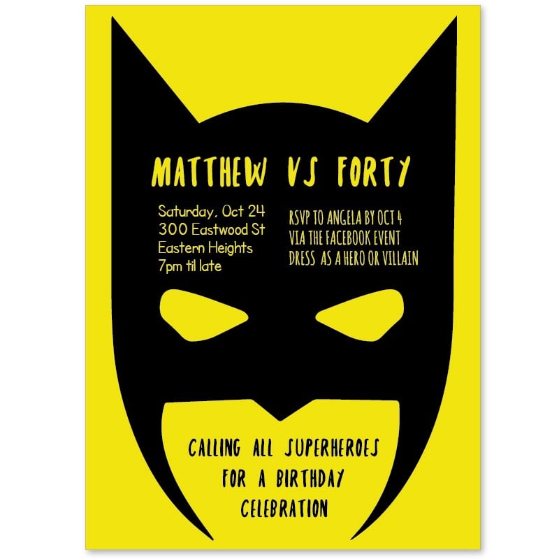 Superhero Mask Party Invitations