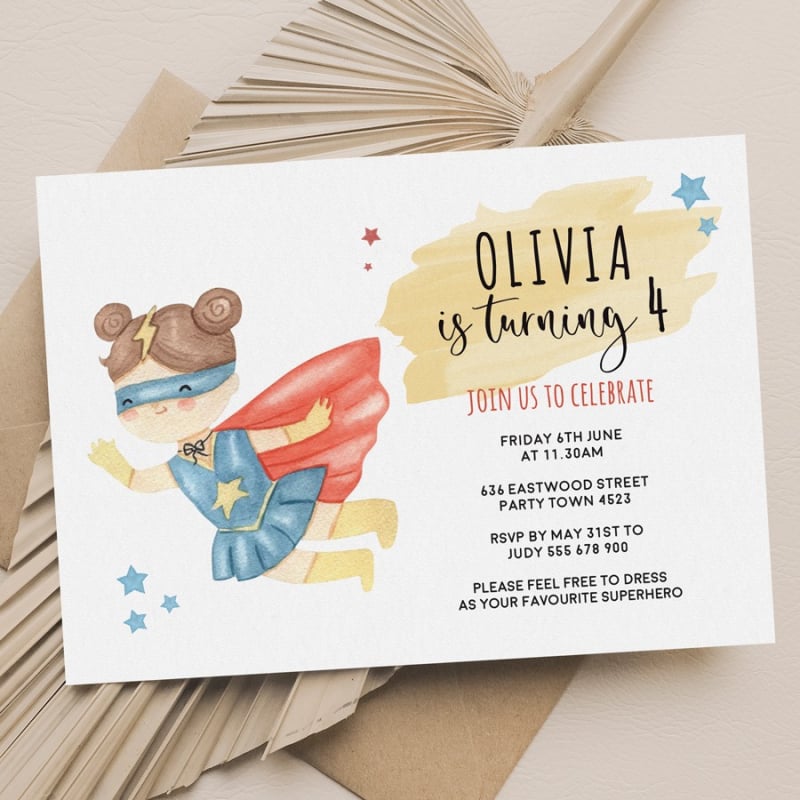 Cute Girl Superhero Invitations
