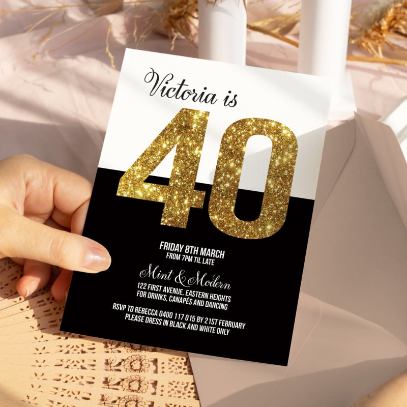Gold Memento 40 Birthday Invitations
