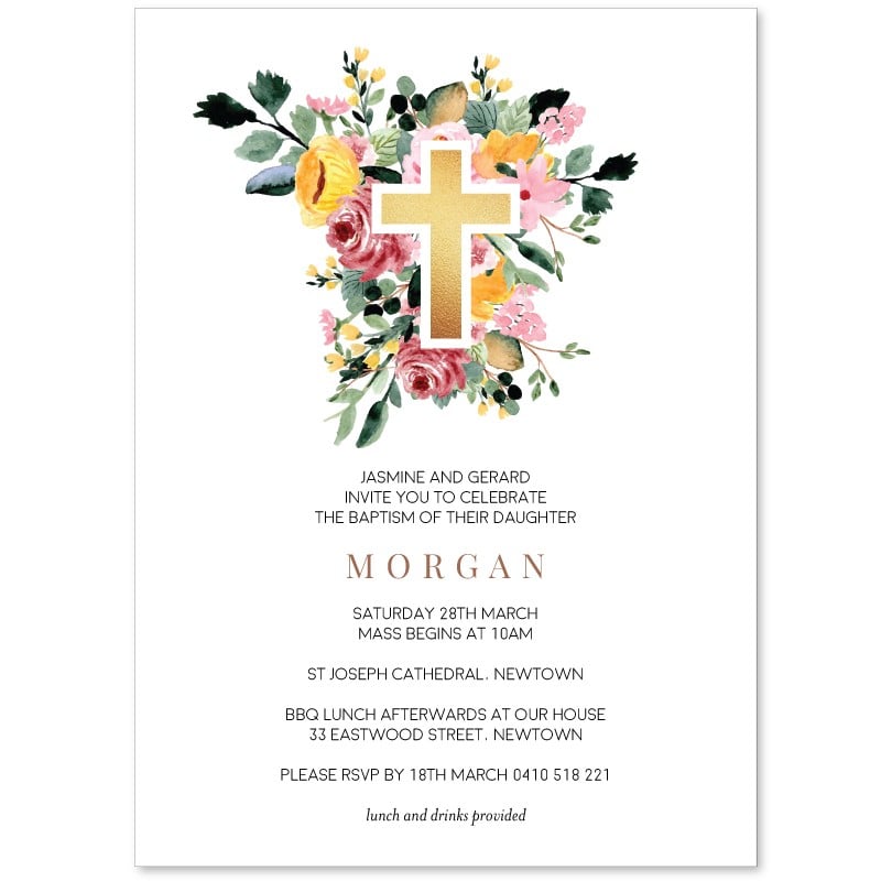 Glitter Cross Christening Invitations