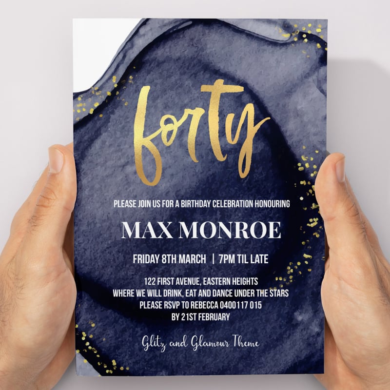 Golden Luxe 40 Birthday Invitations