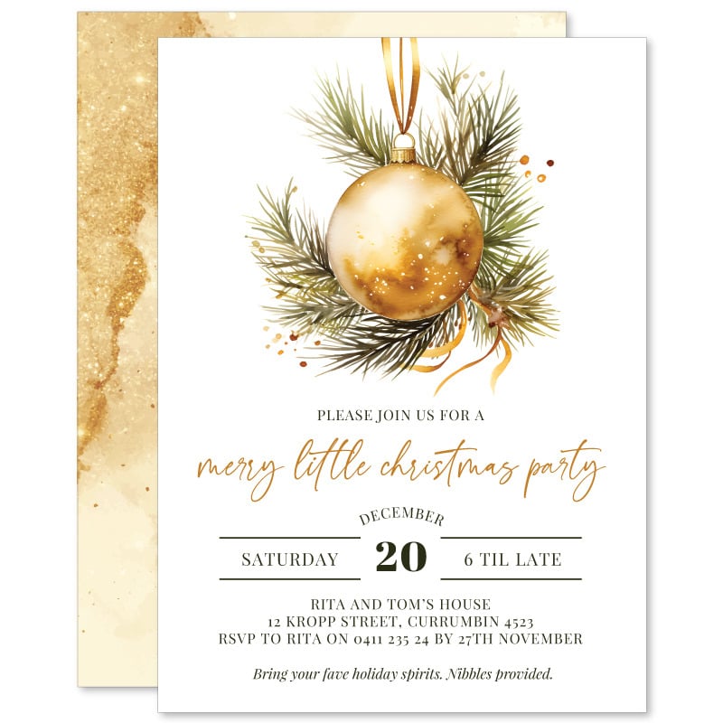 Gold Bauble Christmas Invitations