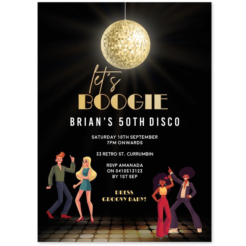 Let's Boogie Disco Dancers Invitations
