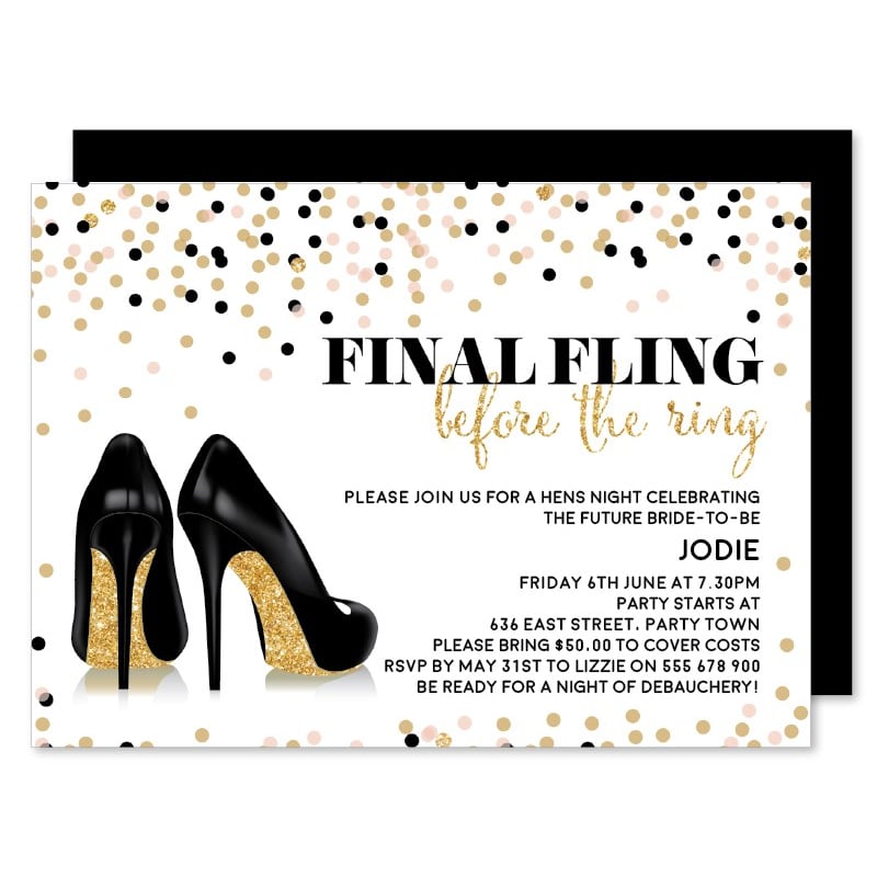 Golden Heels Hens Night Invitations