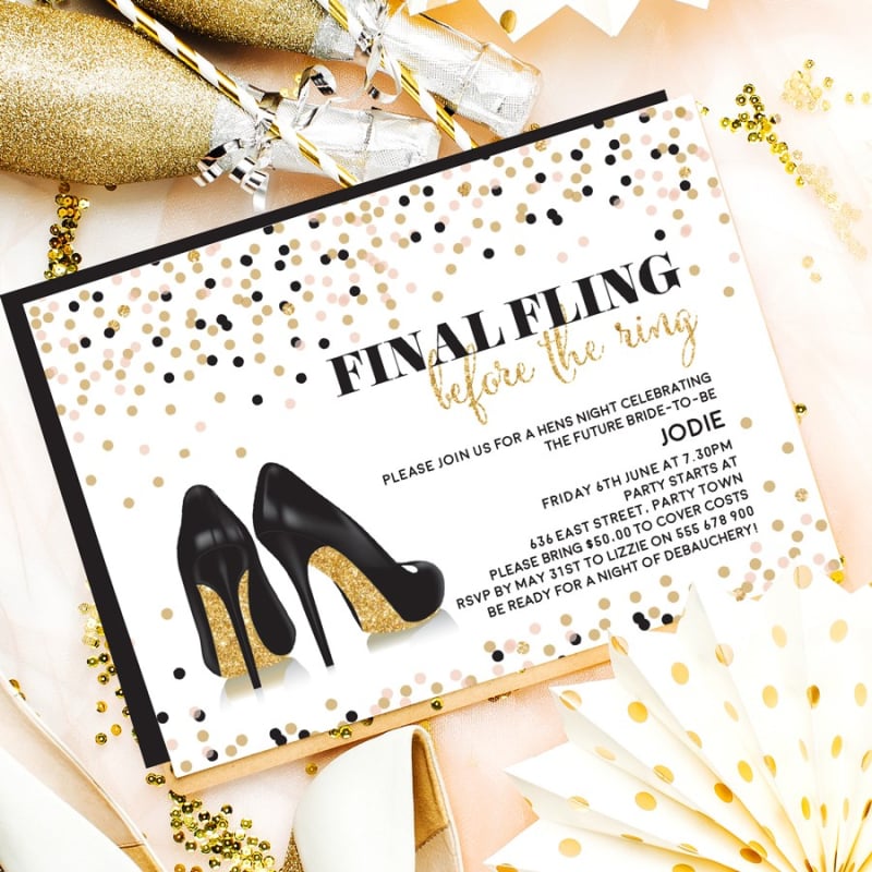 Golden Heels Hens Night Invitations