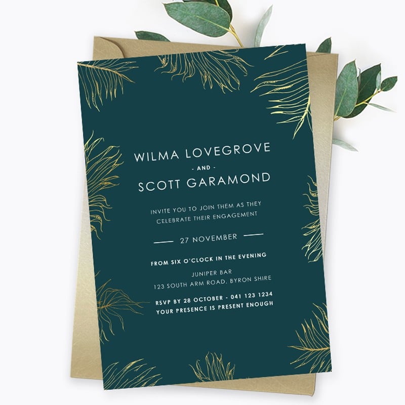 Gold Leaf Engagement Invitations