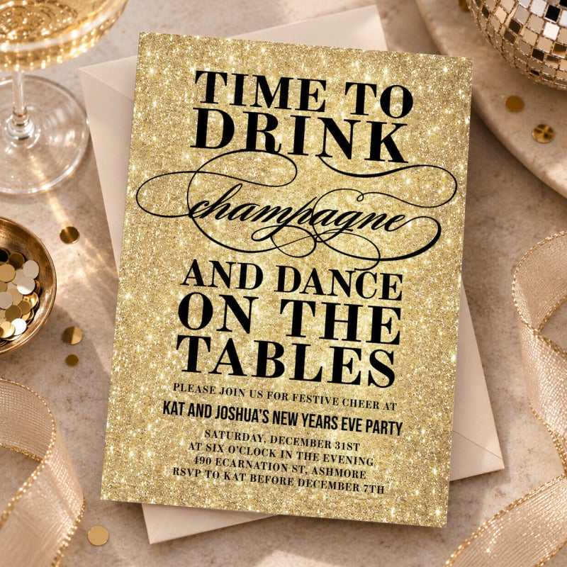 Golden Champagne Invitations