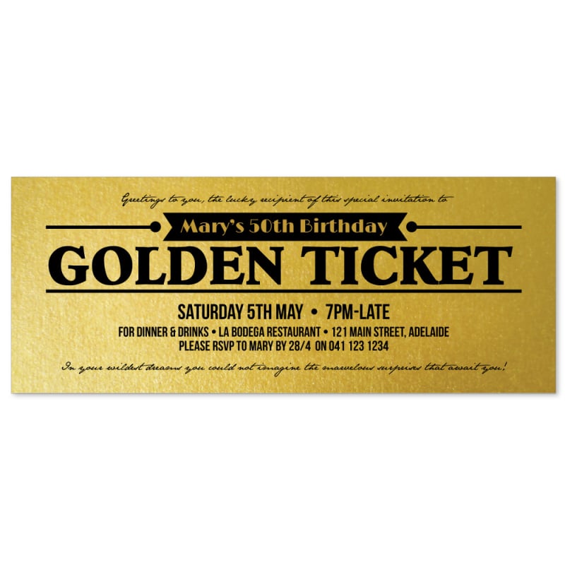 Golden Ticket Birthday Invitations