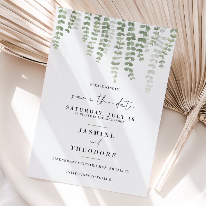 Hanging Greenery Save the Date Card