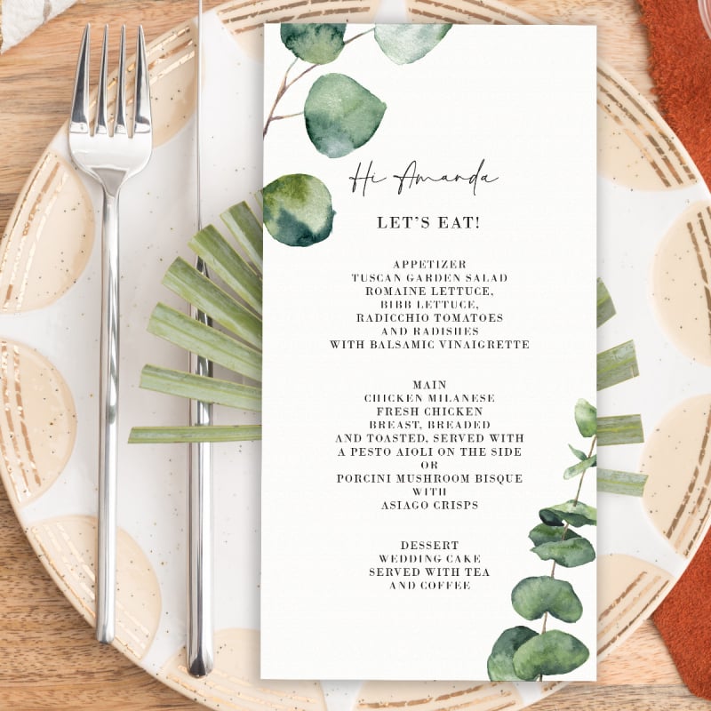 Native Greenery Wedding Menus
