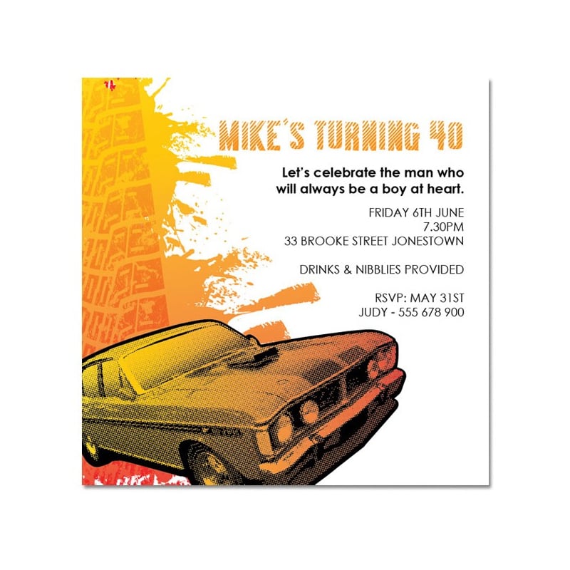 GTHO Car Birthday Invitations