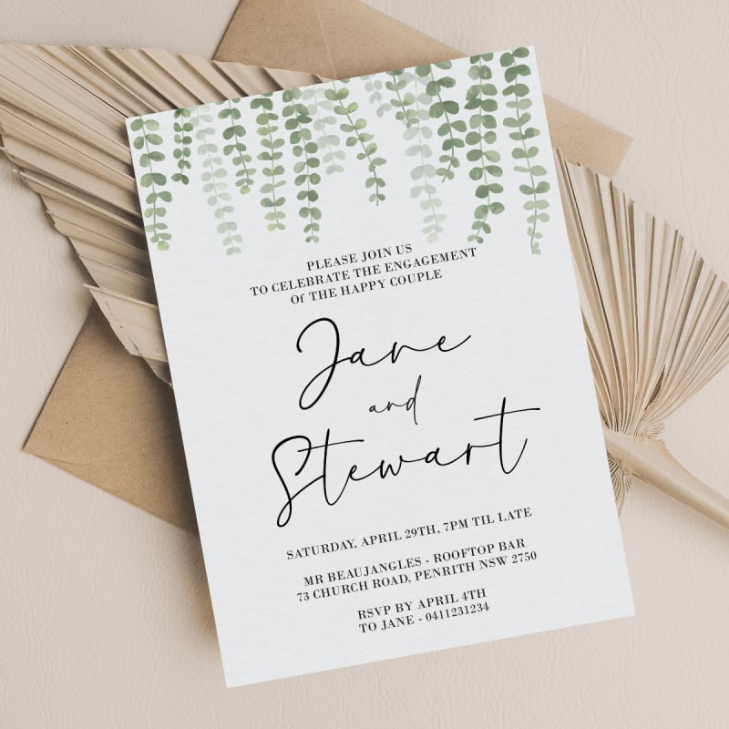 Hanging Greenery Engagement Invitations
