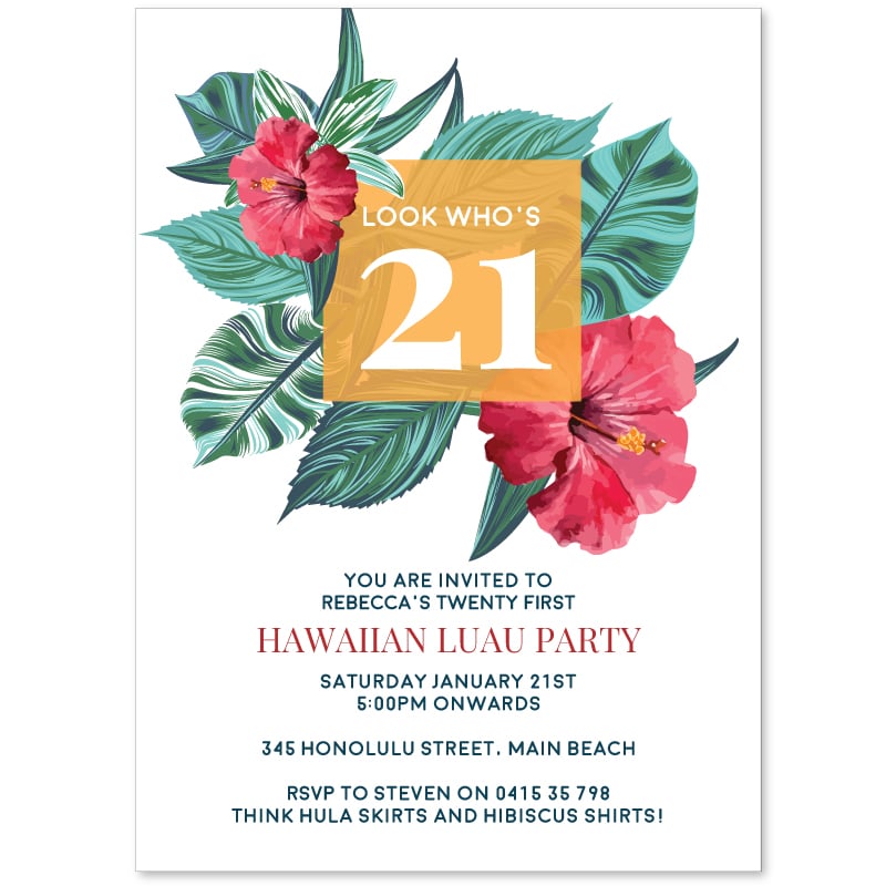 Hawaiian Hibiscus Birthday Invitations
