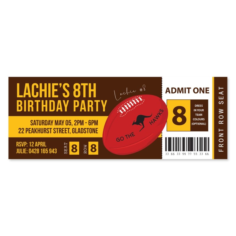 Hawthorn Hawks Football Ticket Invitations