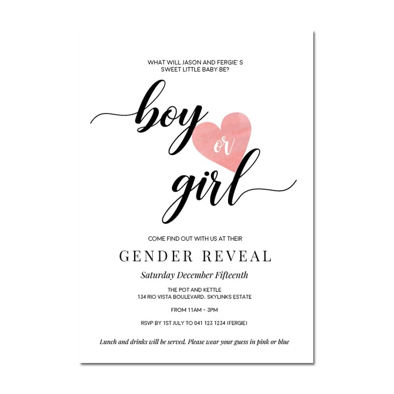 He or She Gender Reveal Baby Shower Invitations
