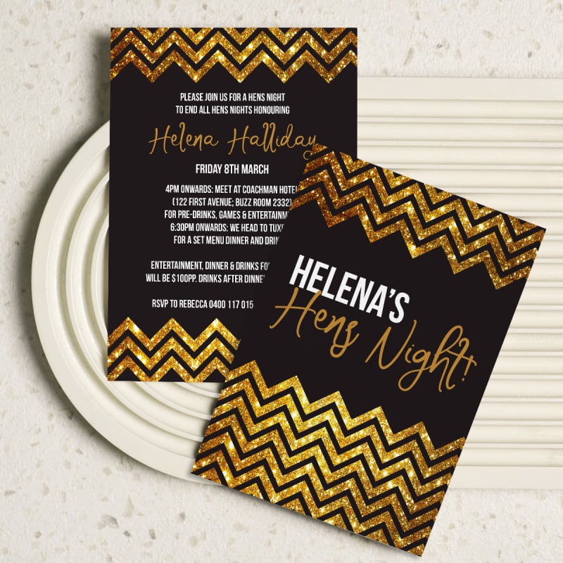 Chevron Glitter Hens Invitations 