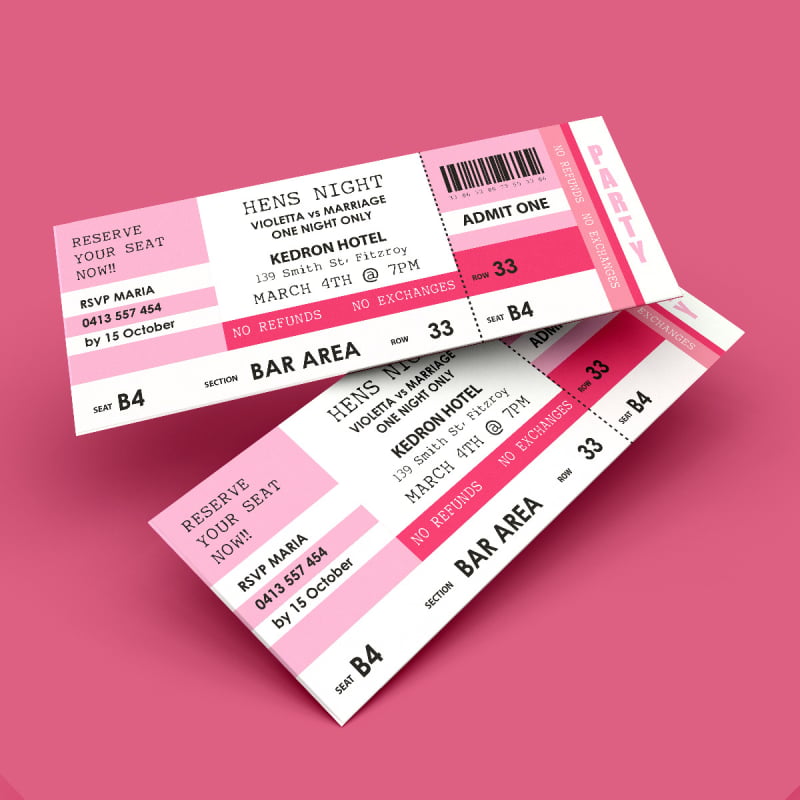 Ticket Hens Night Invitations