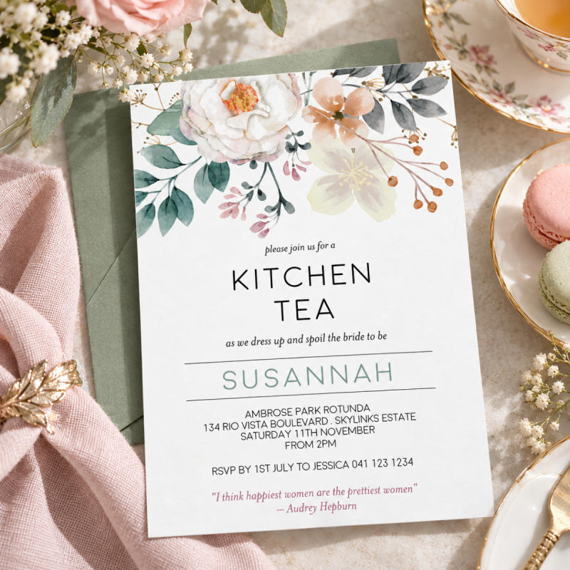 Floral Kitchen Tea Invitations