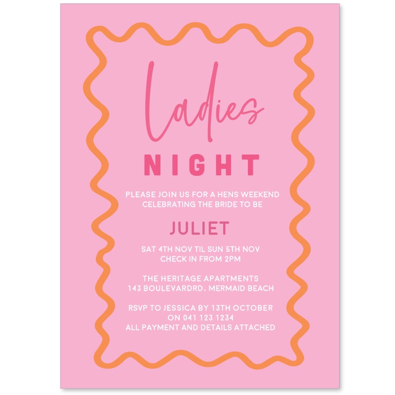 Ladies Night Wavy Hens Night Invitations