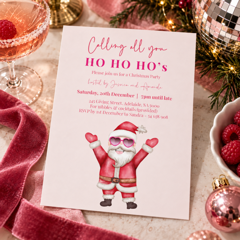 Adult Ho Ho Hos Christmas Invitation
