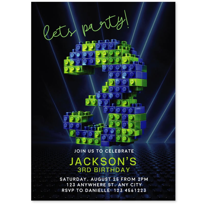 Lego Neon 3 Third Birthday Invitations
