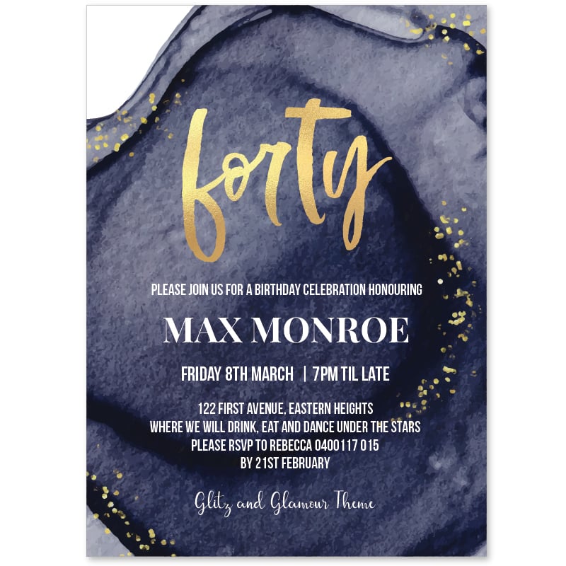 Golden Luxe 40 Birthday Invitations