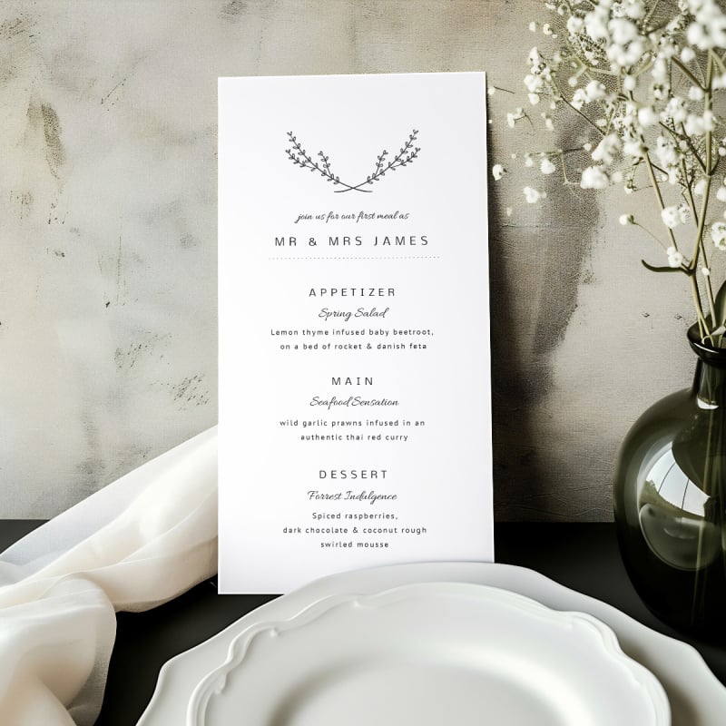 Simple Beauty Wedding Menu