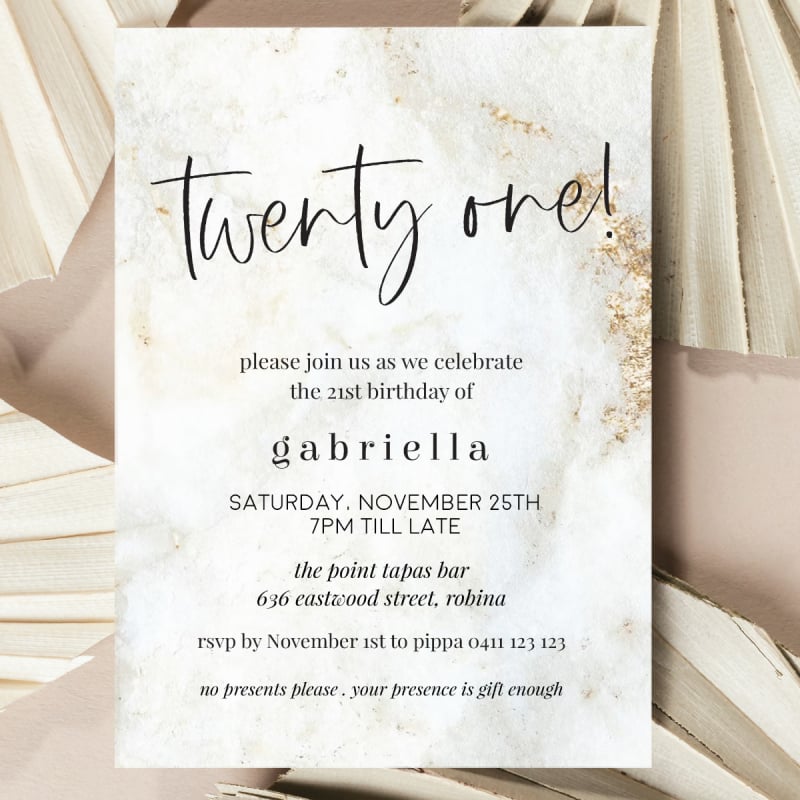 Marbled Modern 21 Birthday Invitations