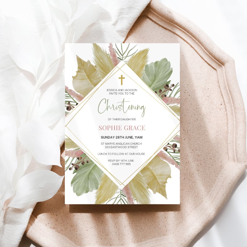 Modern Fern Religious Invitations
