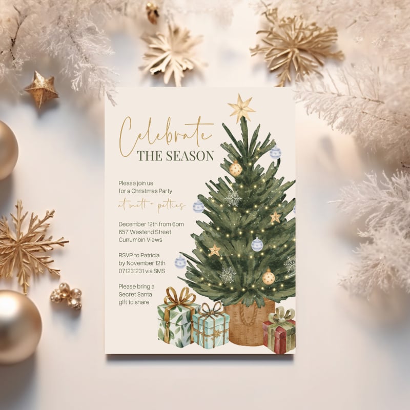 Watercolor Tree Christmas Invitations