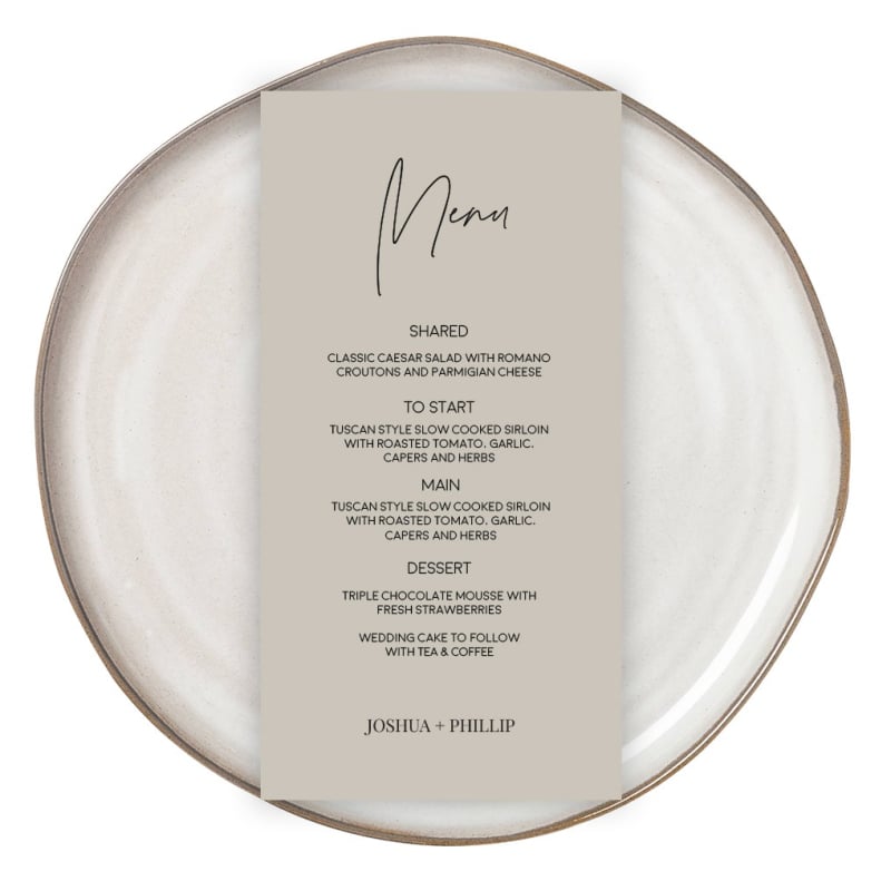 Modern Minimalist Wedding Menu