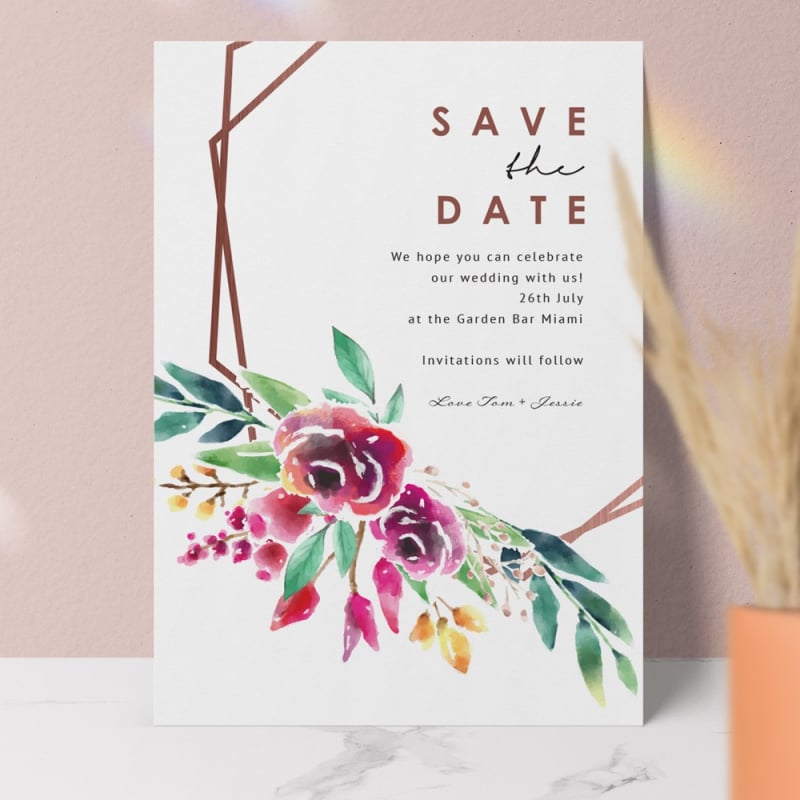 Copper Hexagon Save the Date Card