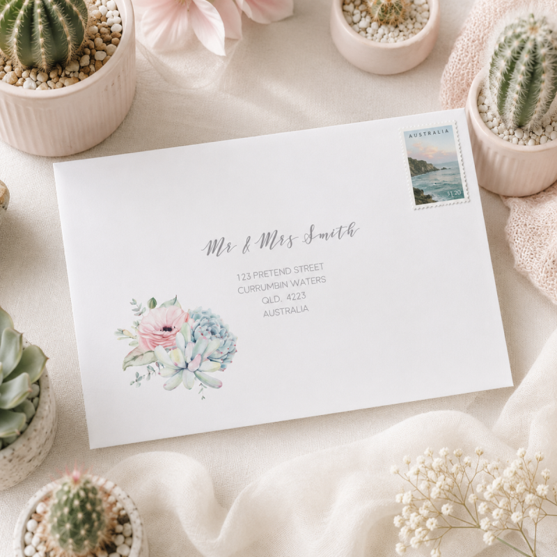 Modern Bouquet Wedding Envelope Addressing