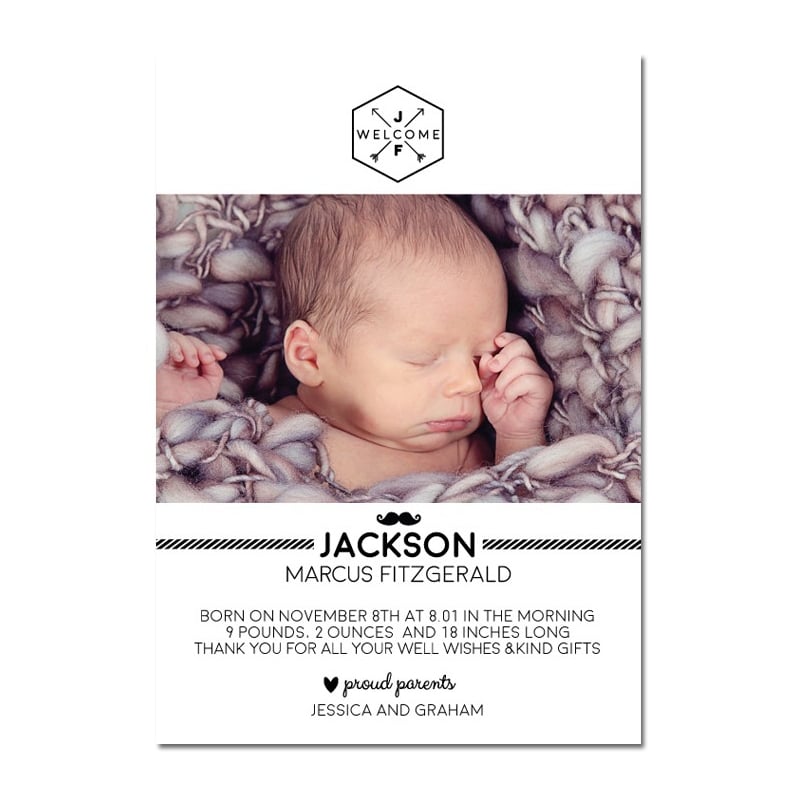 Moustache Baby Announcement Cards