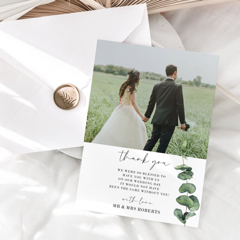 Native Greenery Wedding Photo Thank You Cards